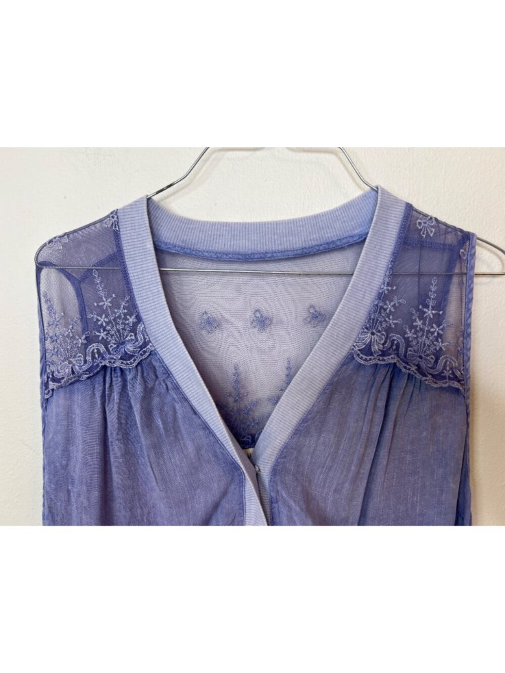 Umgee Blue Lace Yoke Sleeveless Tunic Top Boho Flowy Tank Med Fairy Embroidered - Picture 7 of 9